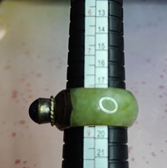 Burmese Jade, Sapphire, and Sterling Ring - Picture 5 of 5